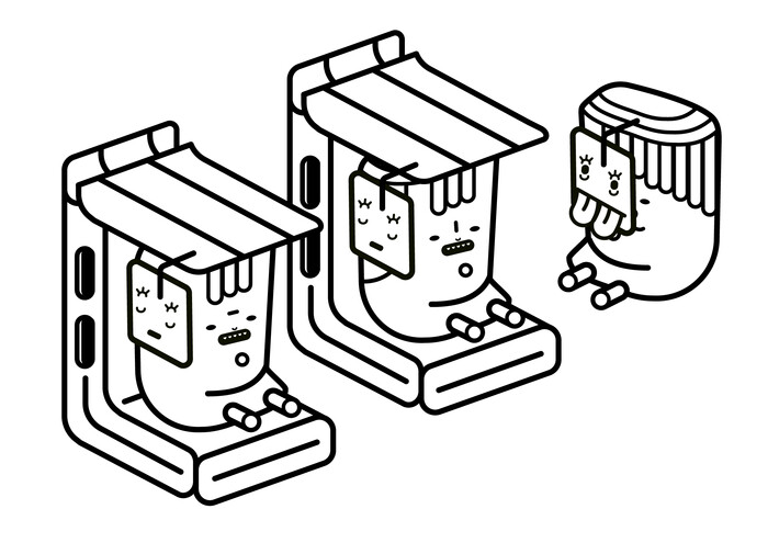 Line illustration, robot creatures