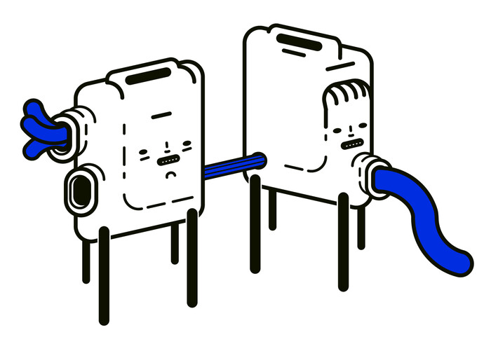 Line illustration, blue creatures