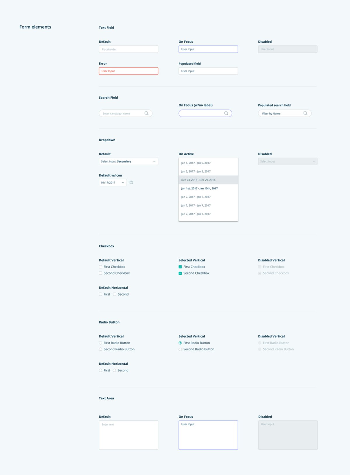 Form elements from the pattern library