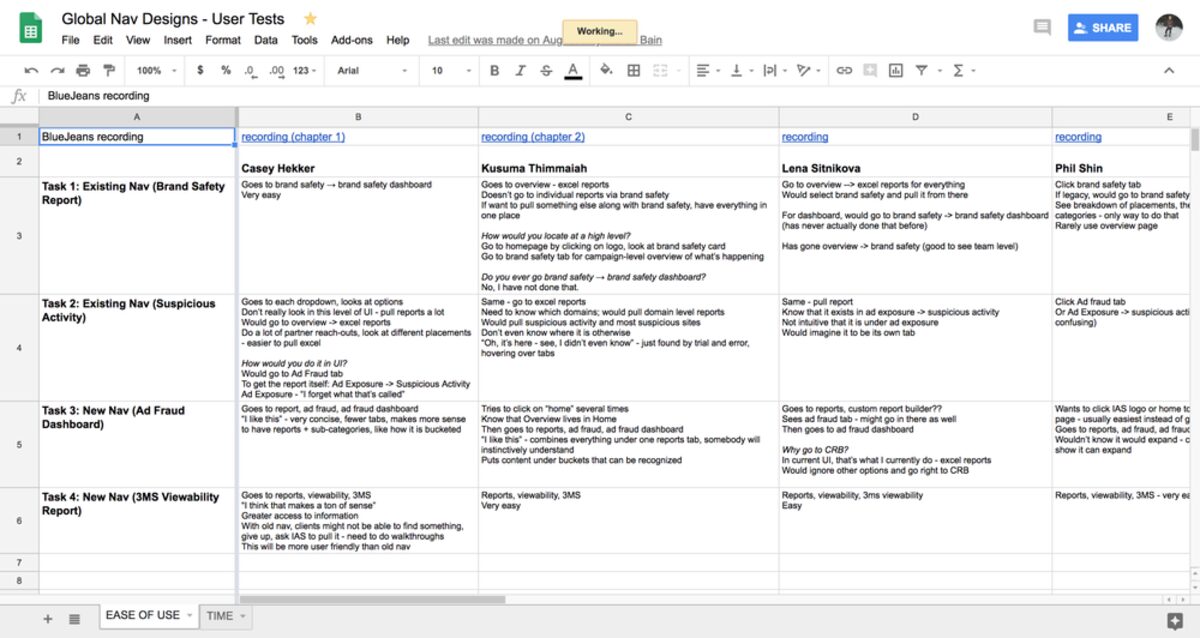 User test notes