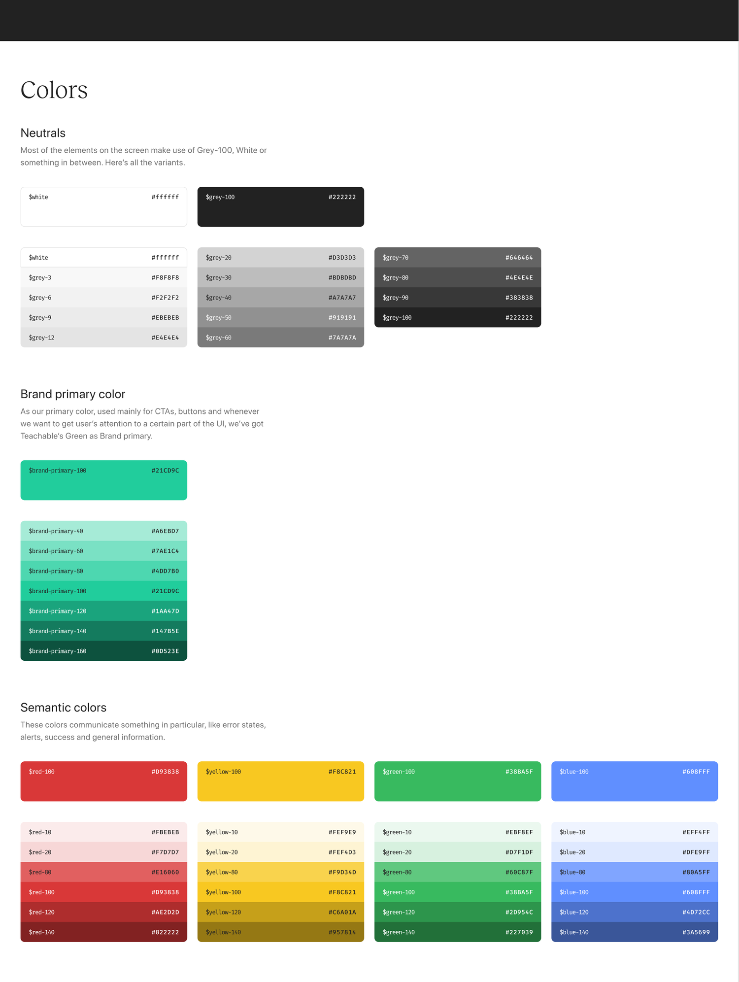 Simplified Design System color palette