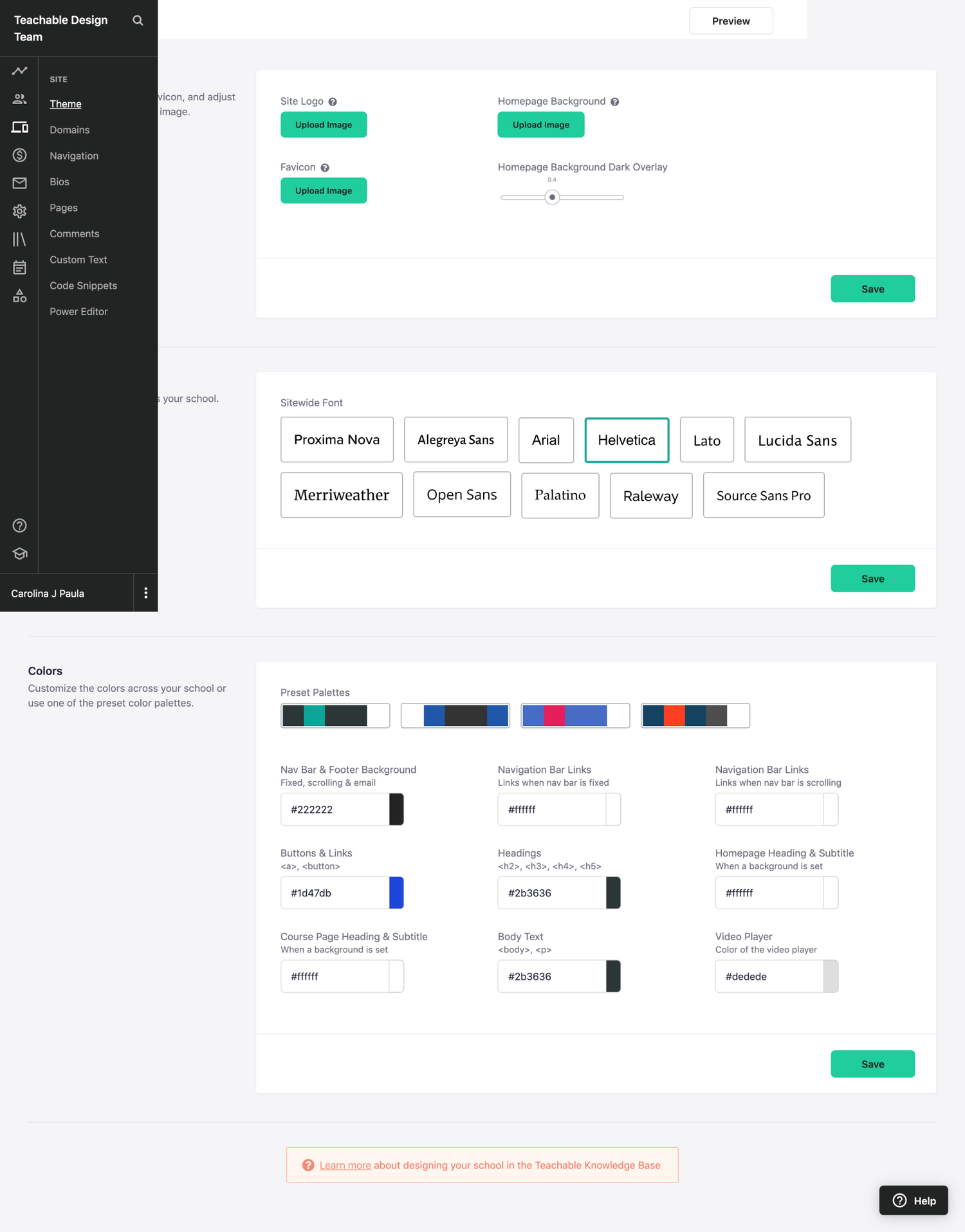 Teachable admin theme editor before the frontend migration