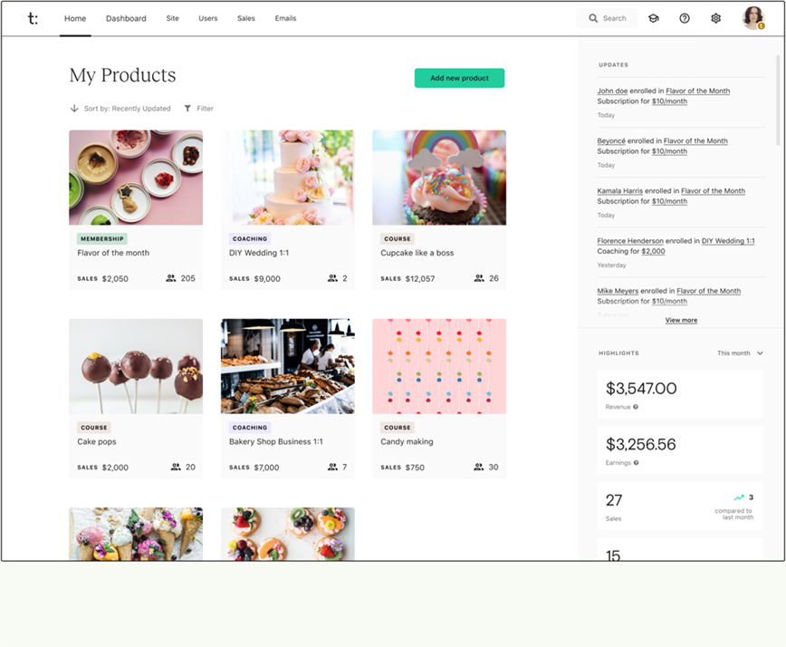 Teachable product dashboard