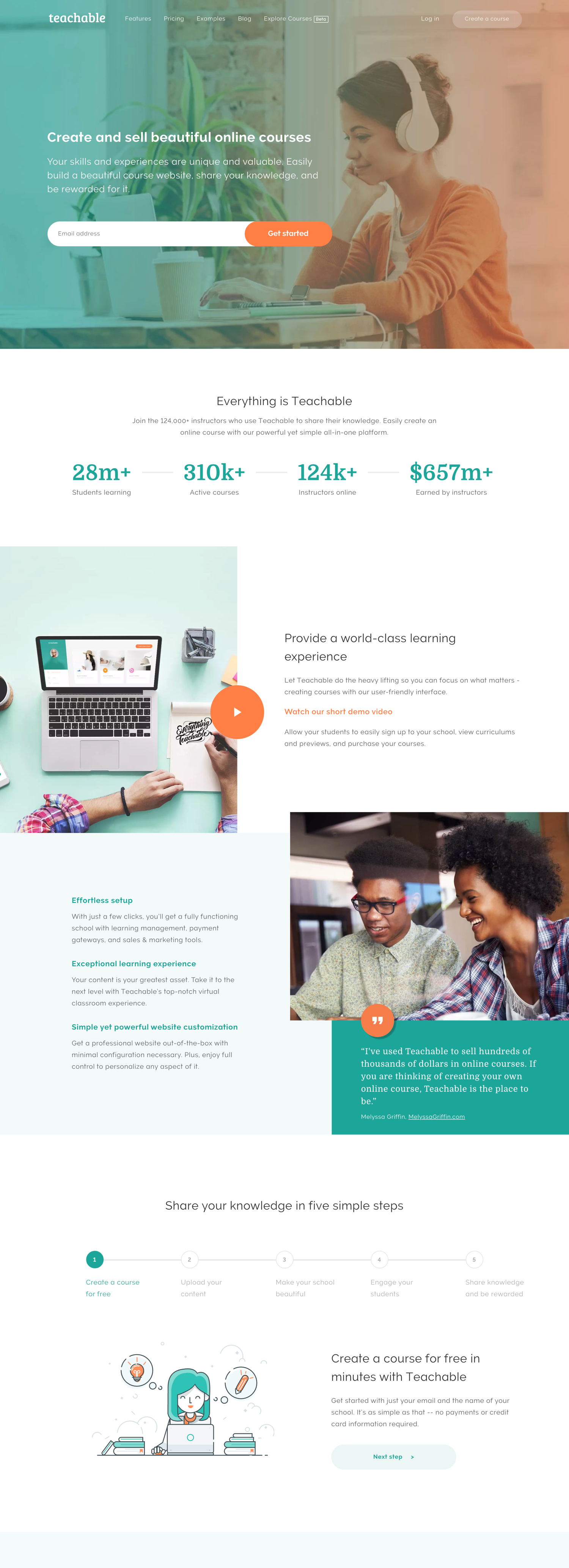 Teachable.com marketing homepage before the rebrand